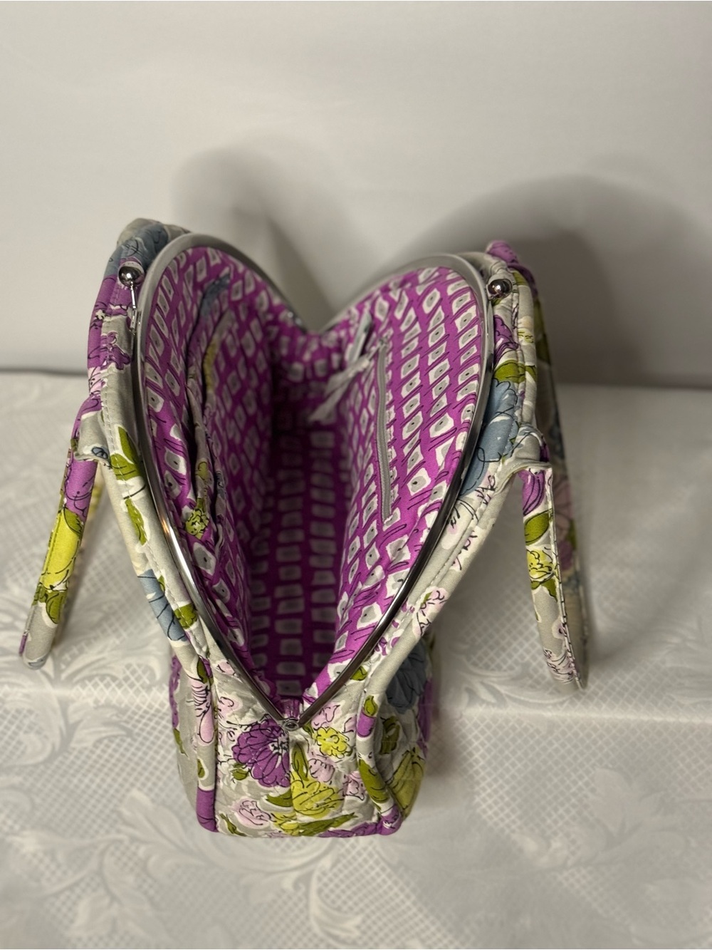 Vera Bradley Quilted Floral Frame Satchel-Retired Pattern- Double Compartment - Picture 9 of 16